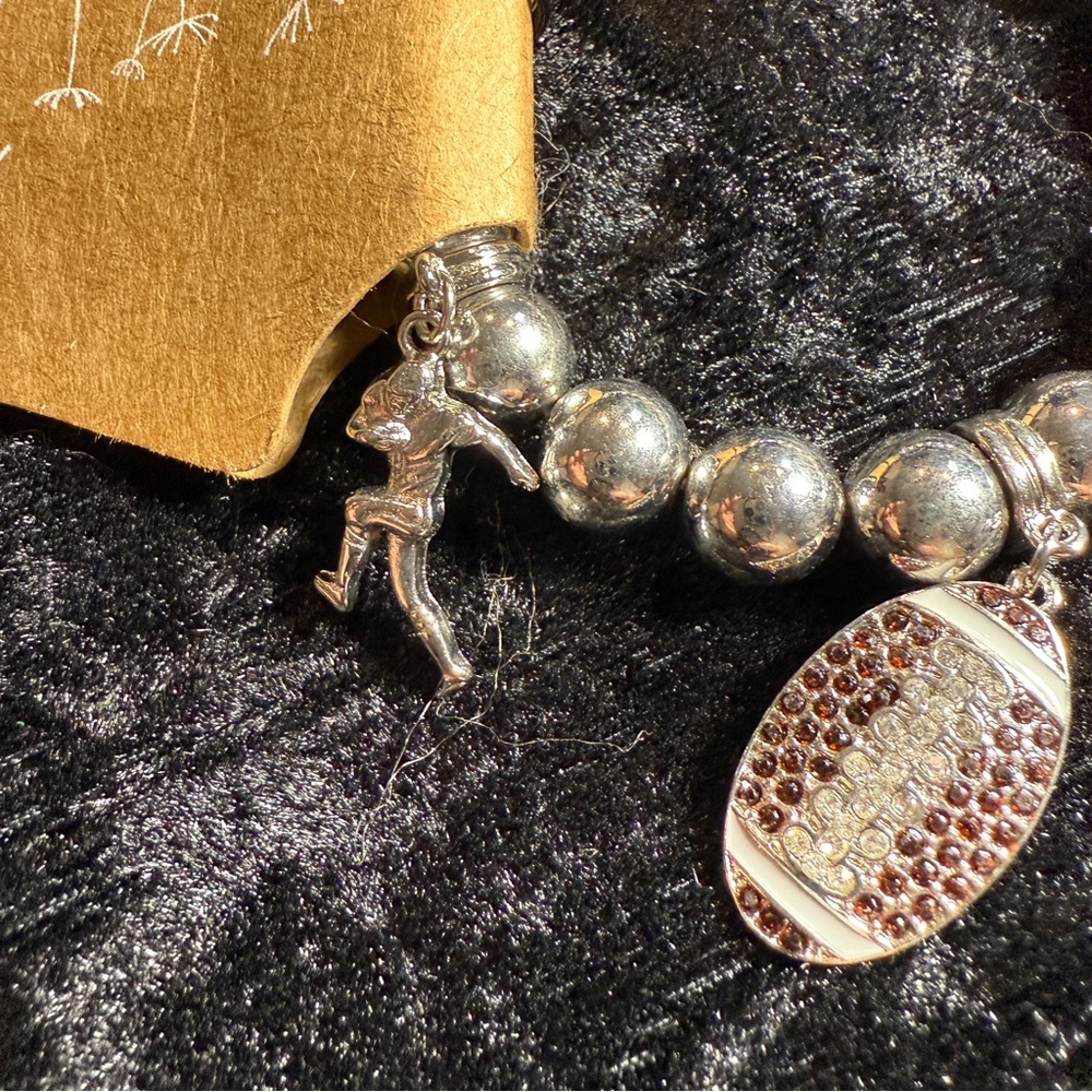 Silver Sports Theme Crystal‎ Deco Football Charm Stretchable Bangle Bracelet - Picture 4 of 6